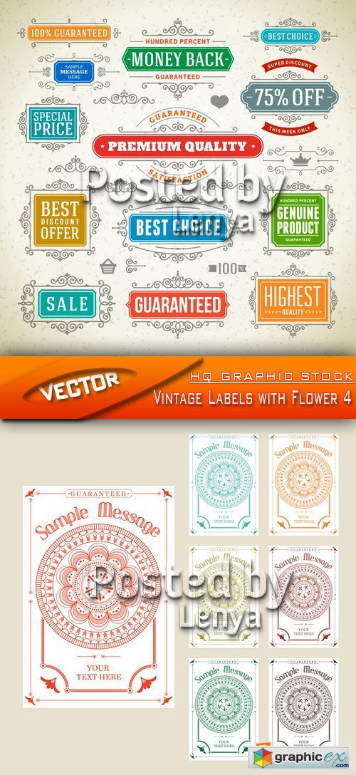 Stock Vector - Vintage Labels with Flower 4
