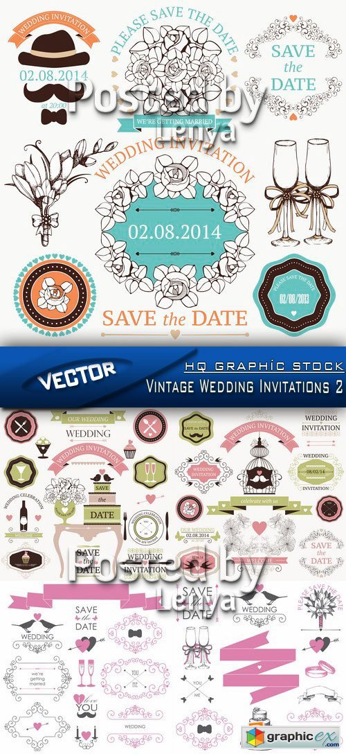 Stock Vector - Vintage Wedding Invitations 2