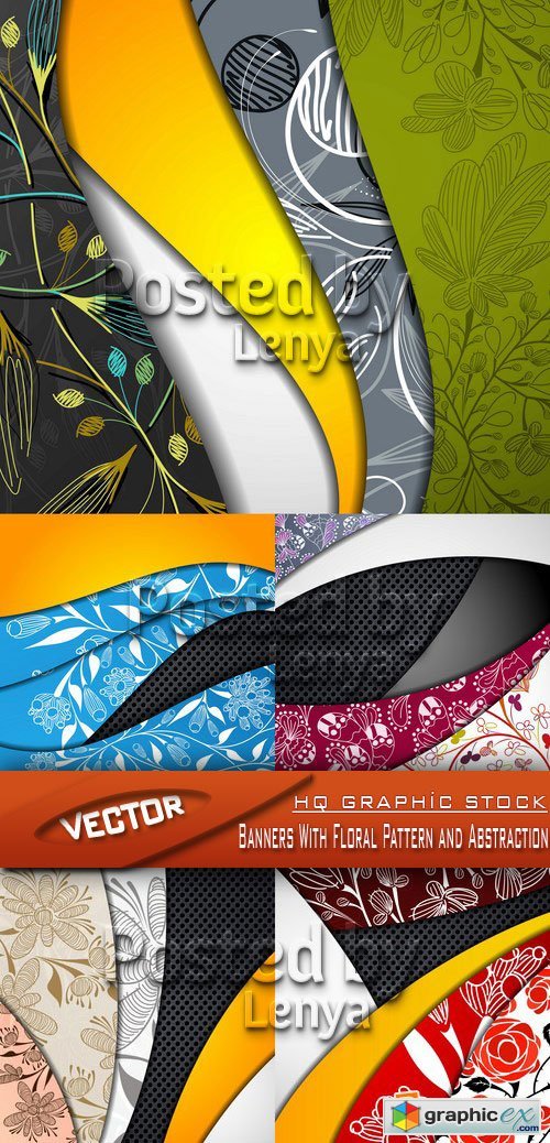 Stock Vector  - Banners With Floral Pattern and Abstraction