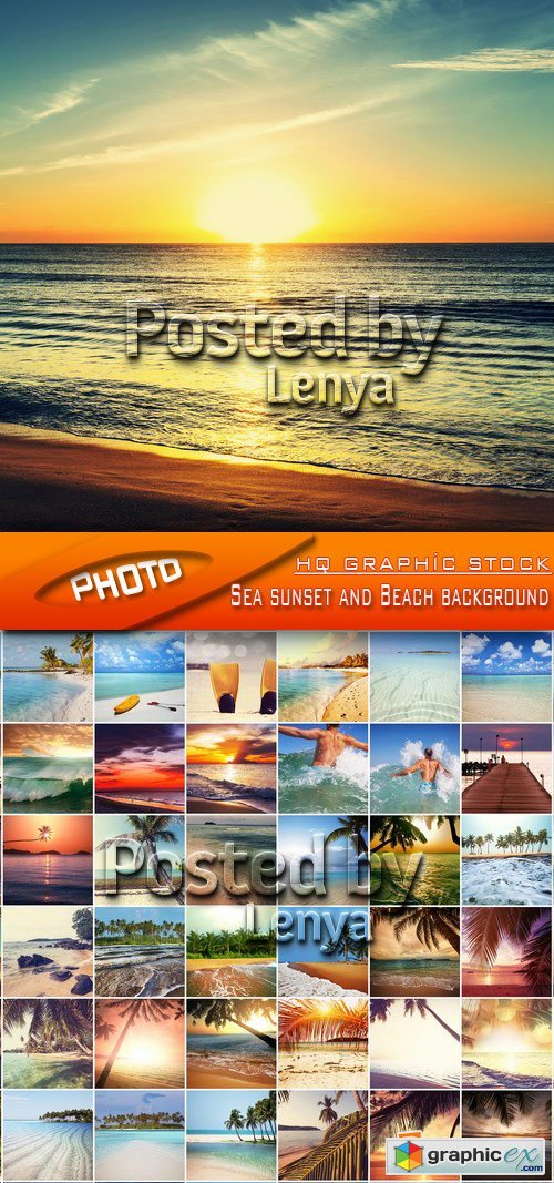 Stock Photo - Sea sunset and Beach background