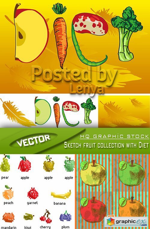 Stock vector - Sketch fruit collection with Diet