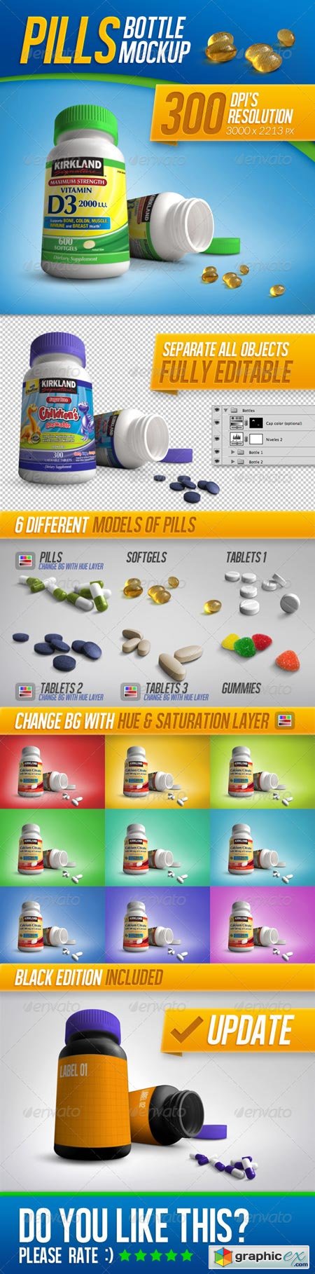 Tablets, Vitamins and Pills Bottle Mockup 7003759
