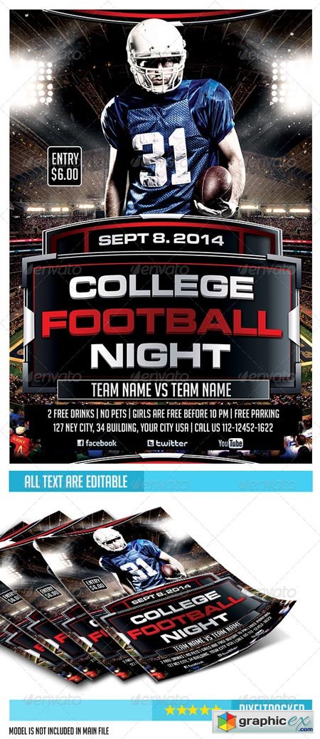 College Football Night Party Flyer Template 6680816