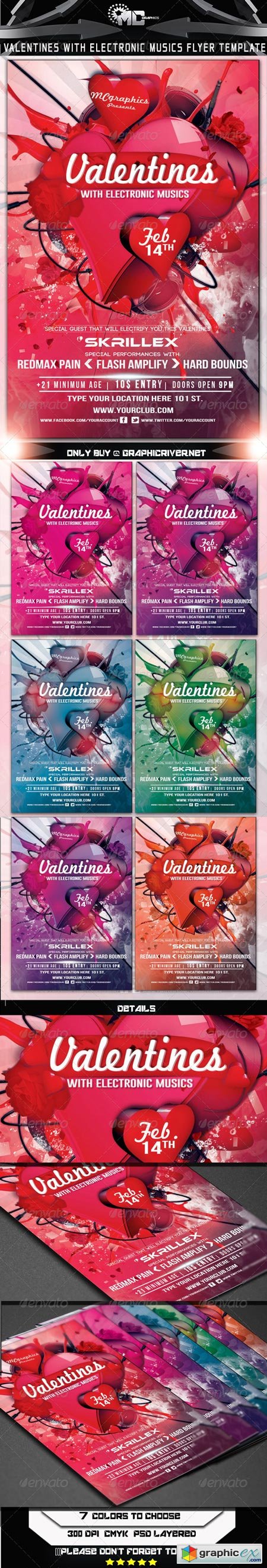 Valentines With Electronic Musics Flyer Template 6548642