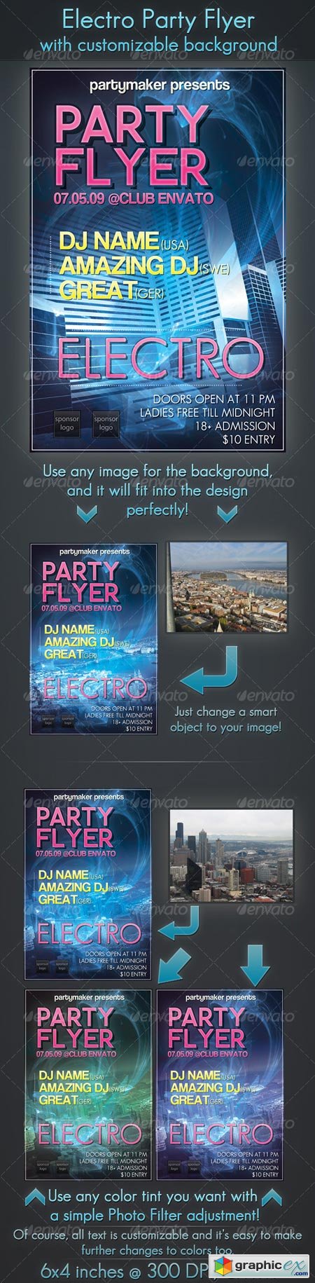 Electro Party Flyer with Customizable Background 125856