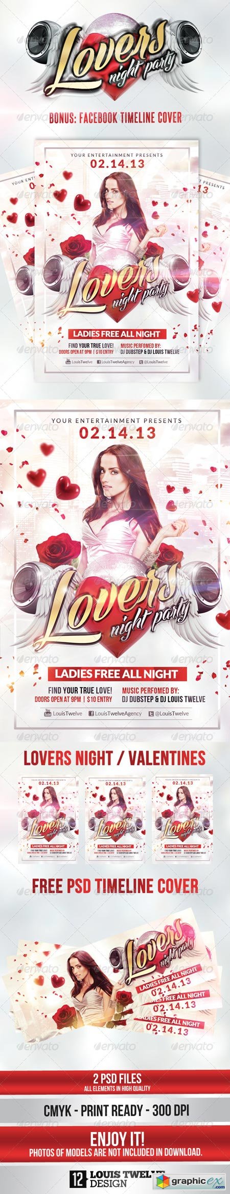 Lovers Night Valentine&#180;s Day Flyer + Fb Cover 3783584