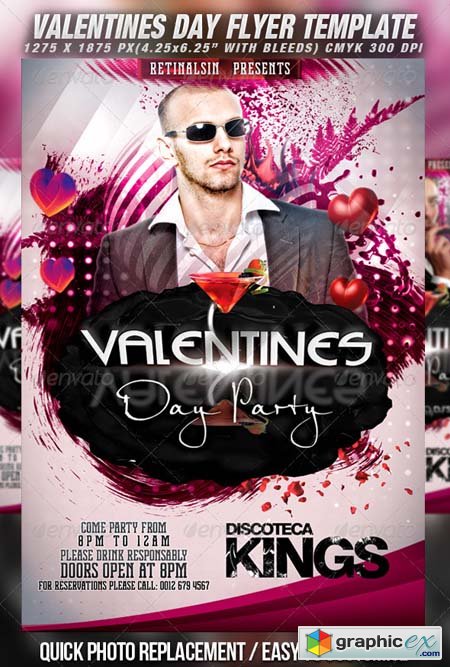 Valentines Day Party Flyer Template v.2 1270475
