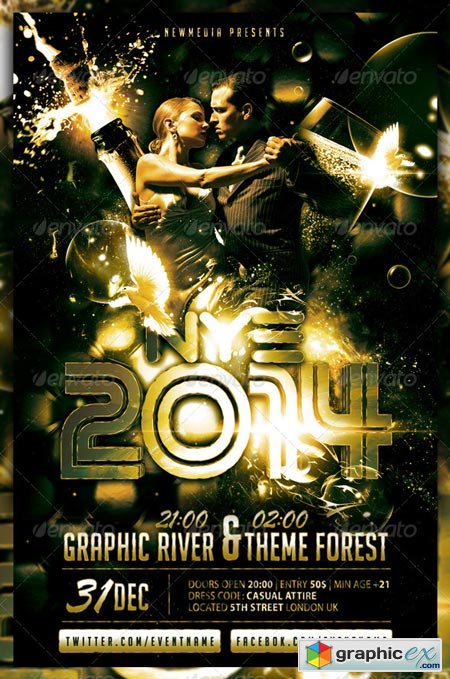 Champagne New Year Eve Party Flyer Poster 6254852