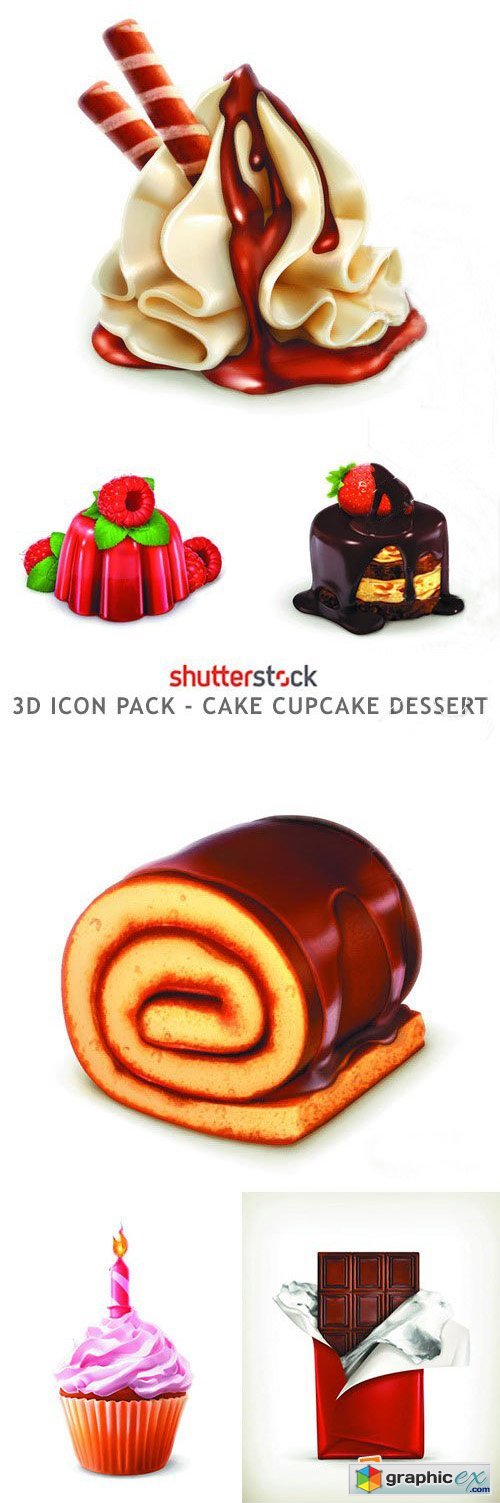 3d Icon Pack - Cake Cupcake Dessert - 25xEPS