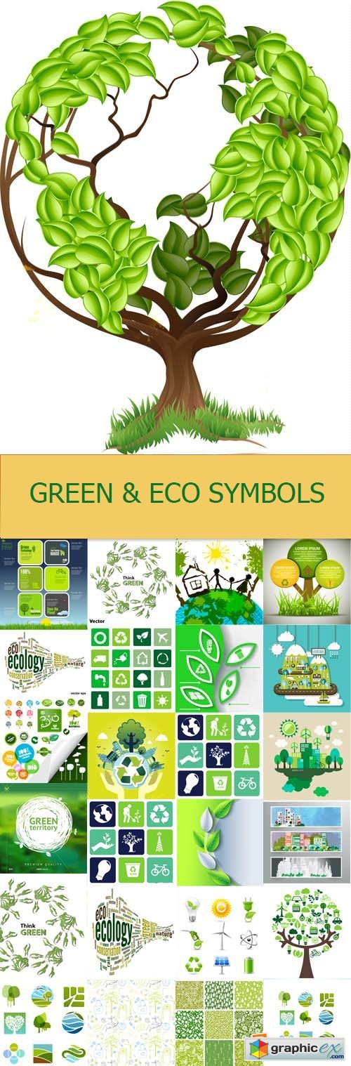Green and eco symbols, 25xEPS