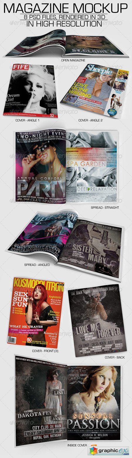 Magazine Mockup with 8 3D Rendered PSD Files