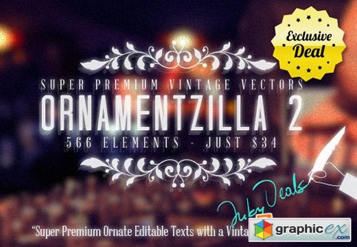 OrnamentZilla 2 566 Super Premium Vintage Vector Elements with Editable Text