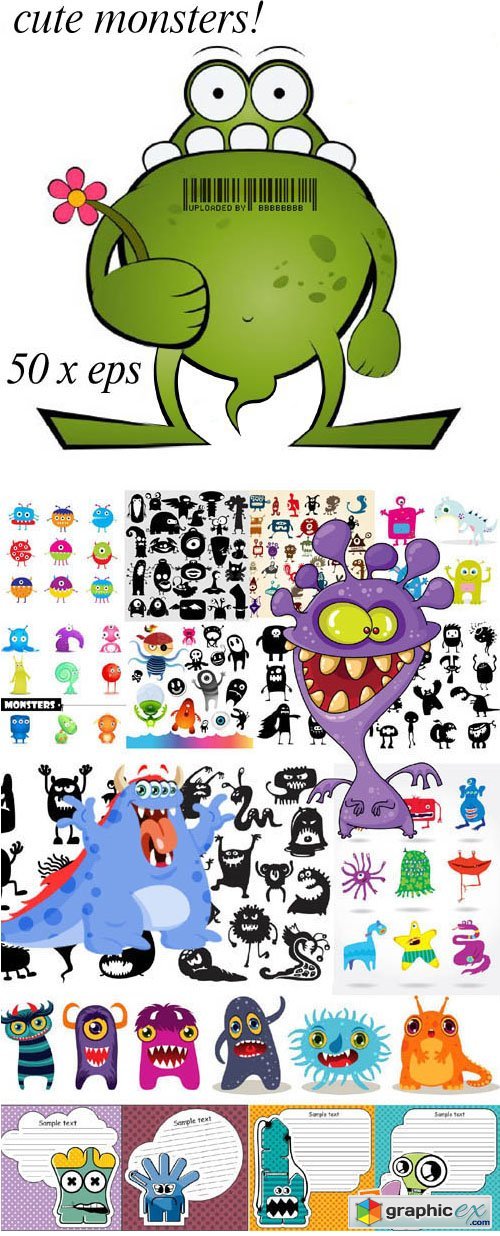 Amazing Cute Monsters Bundle 50xEPS