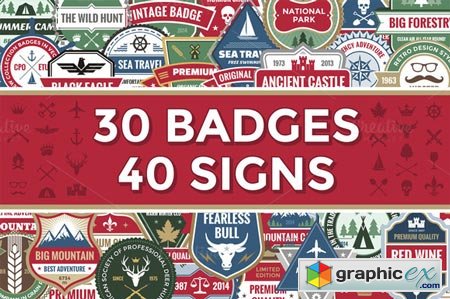 Creativemarket 30 Badges & 40 Signs 24842