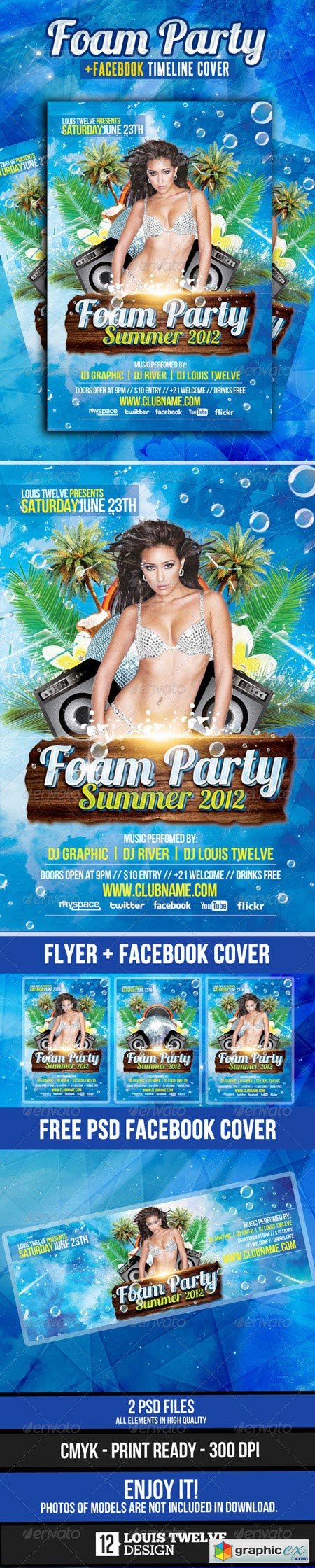 Foam Party Summer Flyer with Facebook Cover