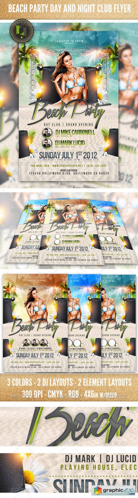 Beach Party Day and Night Club Flyer