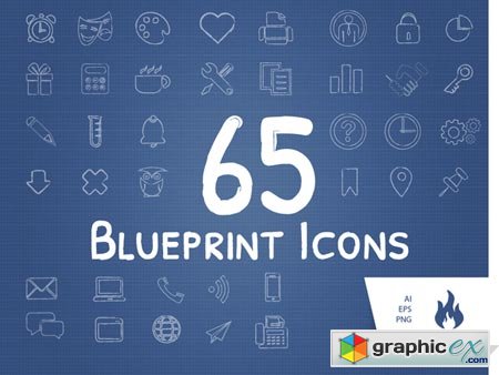 65 Blueprint Sketched Icon Set 6596