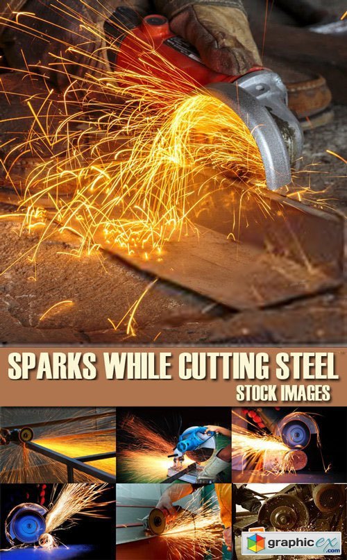 Stock Photos - Sparks While Cutting Steel, 25xJPG