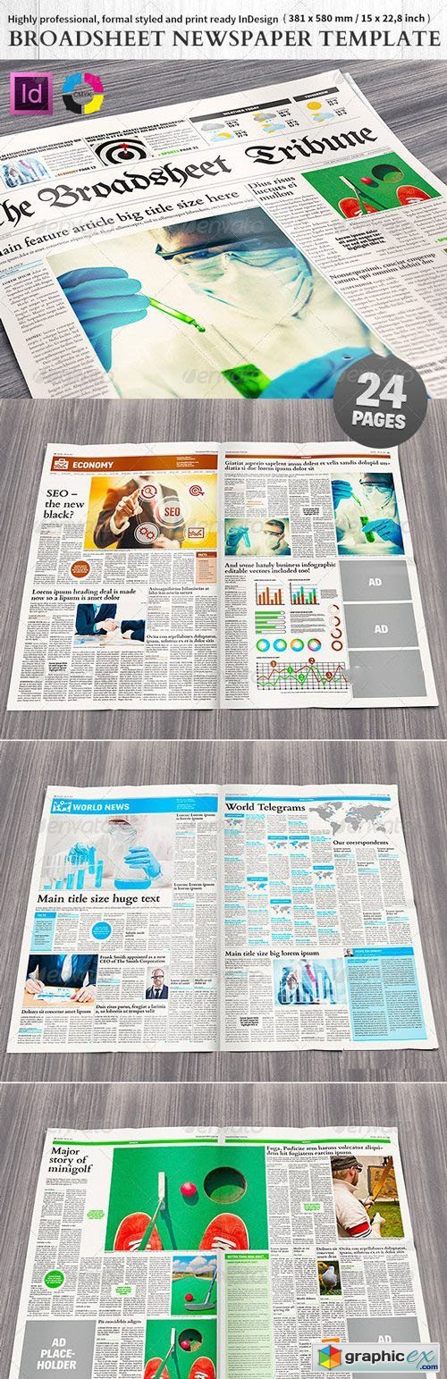 Broadsheet Newspaper Template - 24 pages