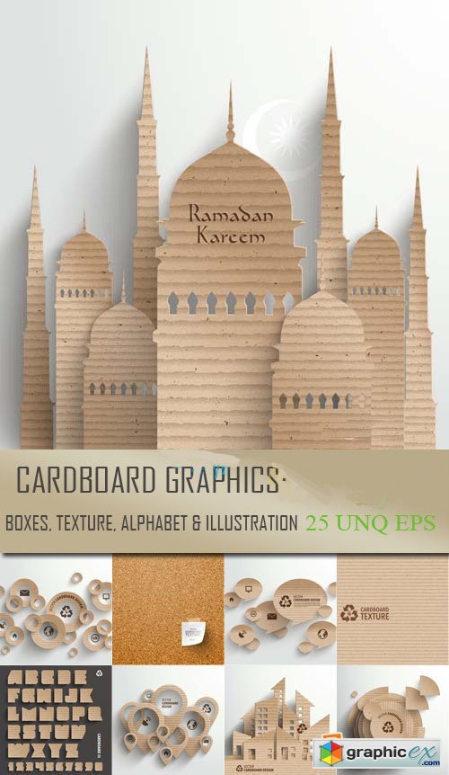 Cardboard Graphics - Boxes, Texture and Alphabet 25xEPS
