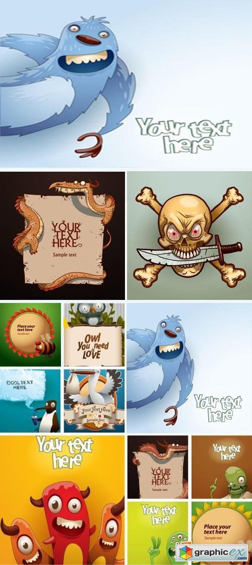 Amazing Cartoons &quot;PLACE YOUR TEXT&quot; 45xEPS