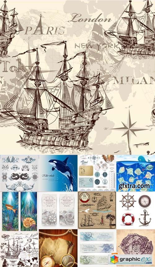 Marine Design Elements, Backgrounds and Banners 25xEPS