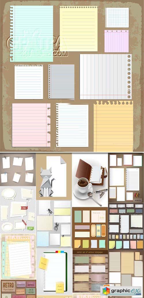 Paper Sheets, Lined Paper and Note Set 25xEPS