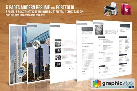 5 Pages Modern Resume with Portfolio 43827
