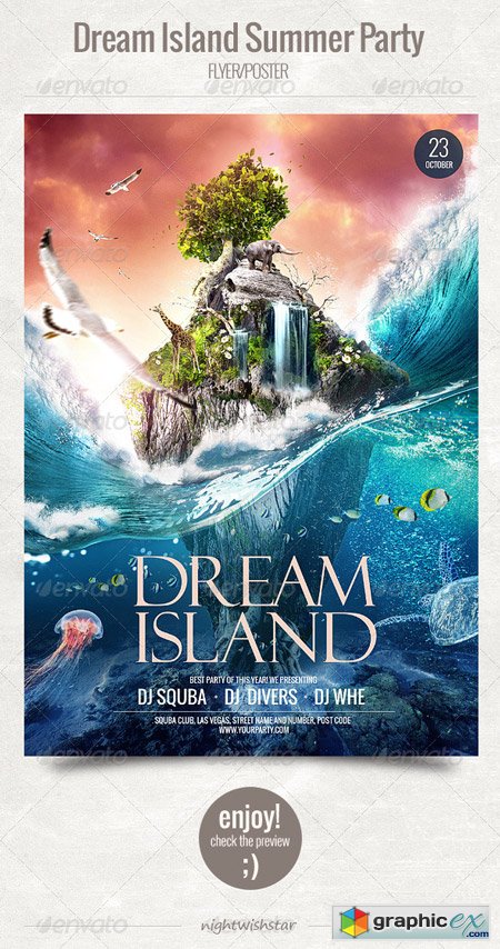 Dream Island Summer Party Flyer Poster