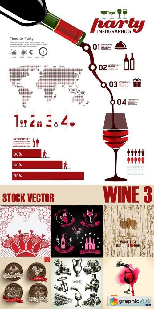 Stock Vectors - Wine 3, 25xEPS