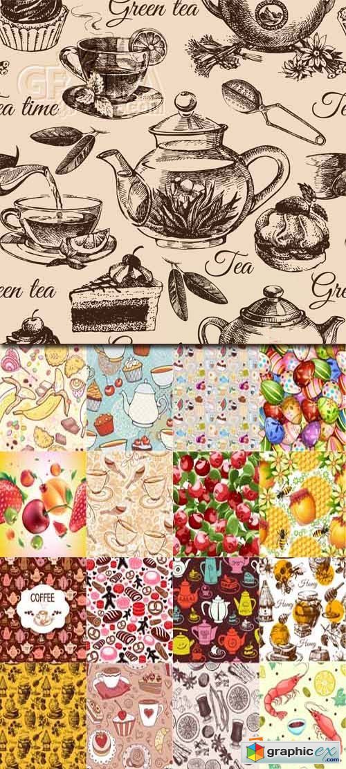 Seamless Food Patterns 25xEPS