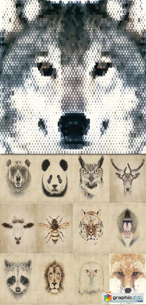 Animals of geometrical shapes and mosaic, 25xEPS