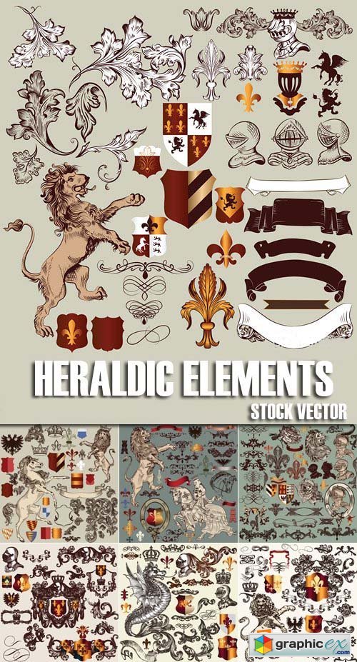 Stock Vectors - Heraldic Elements, 25xEPS
