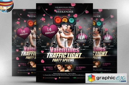 Valentine's Traffic Light Flyer PSD 21243