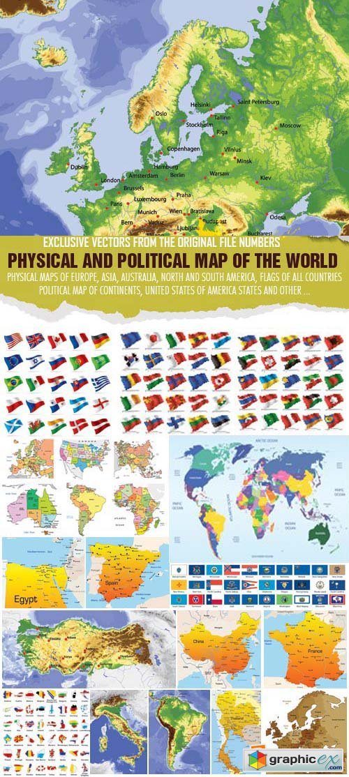 Physical & Political Map of the World 50xEPS