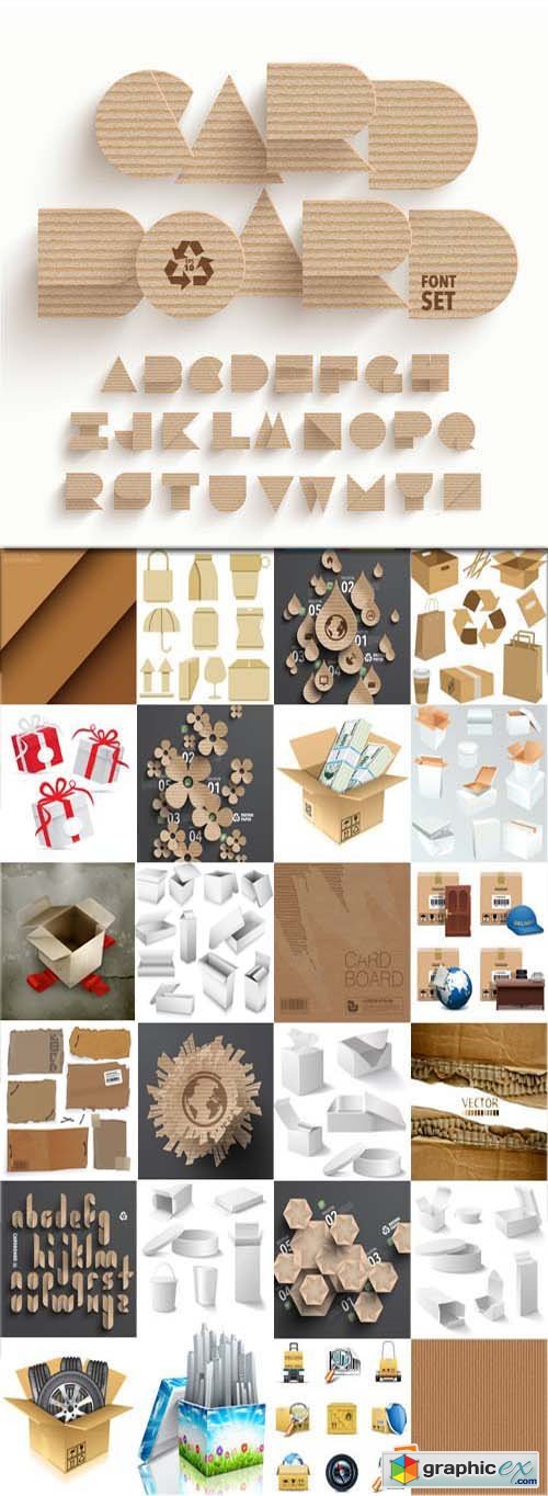 Cardboard texture and elements, 25xEPS