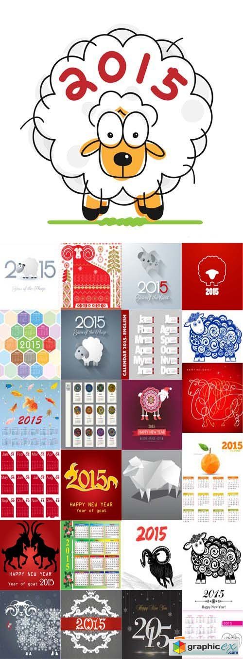 2015 calendar and symbol sheep (goat), 25xEPS