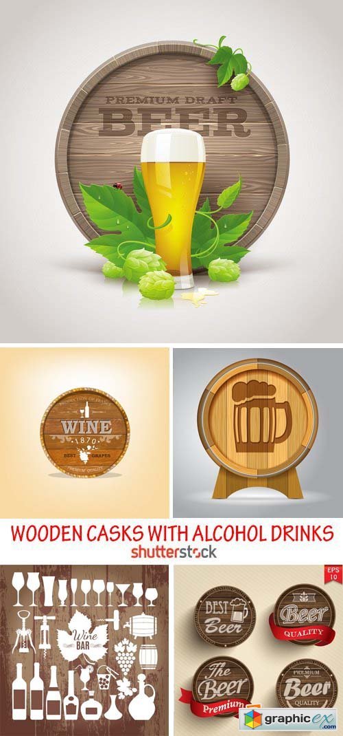 Amazing SS - Wooden casks with alcohol drinks, 22xEPS