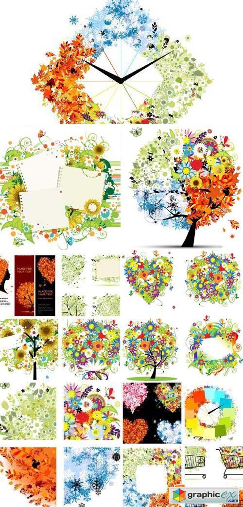 Four Season Floral Abstract Backgrounds 25xEPS