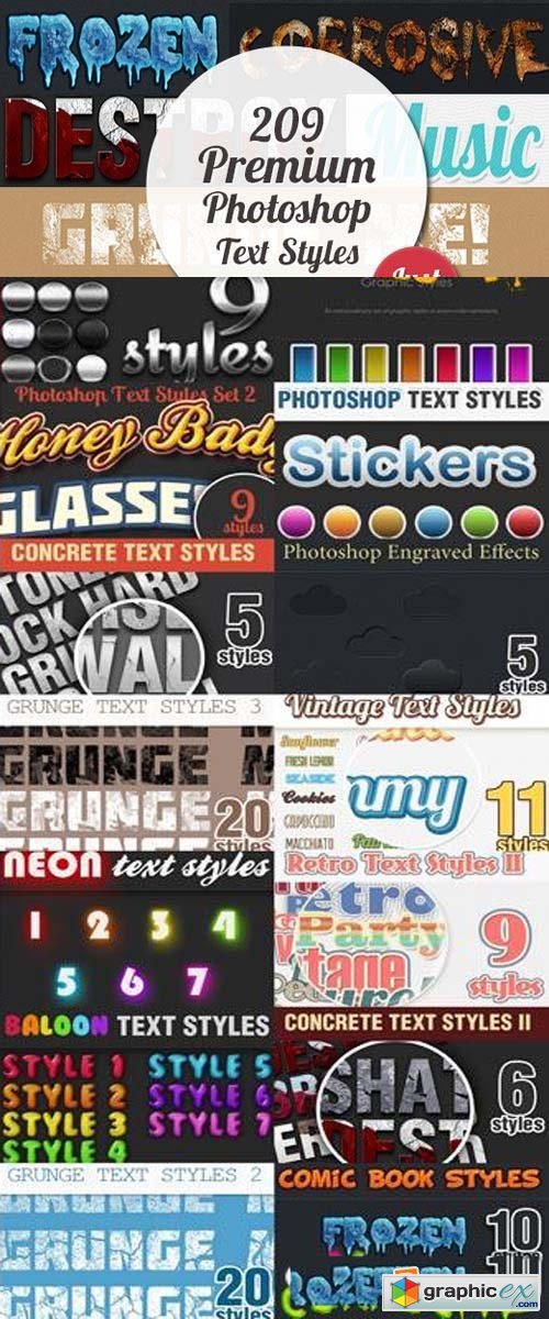 DesignTNT - 209 Premium Photoshop Text Styles