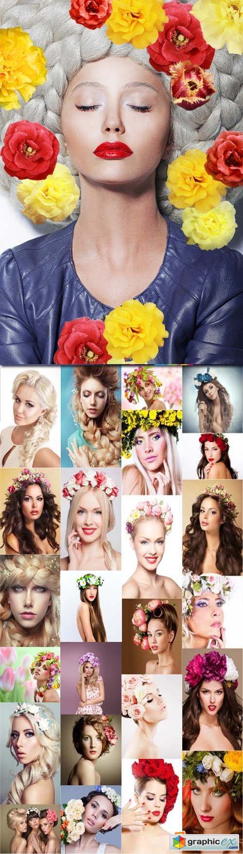 Beautiful women with wreath of flowers in hair, 25xJPGs