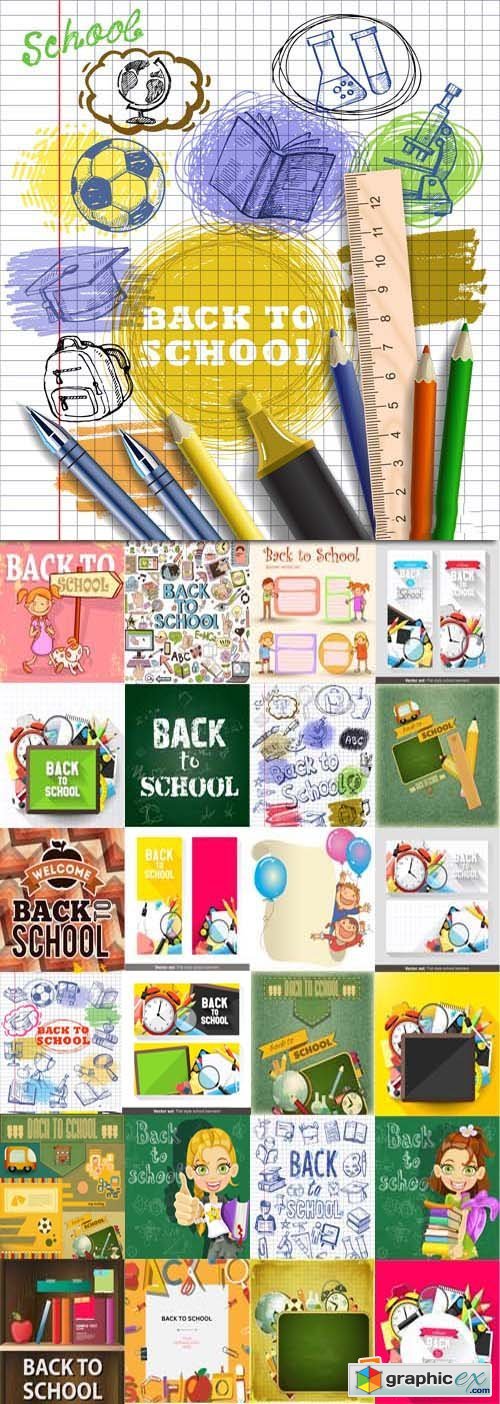Back to school backgrounds and banners illustrations, 34xEPS
