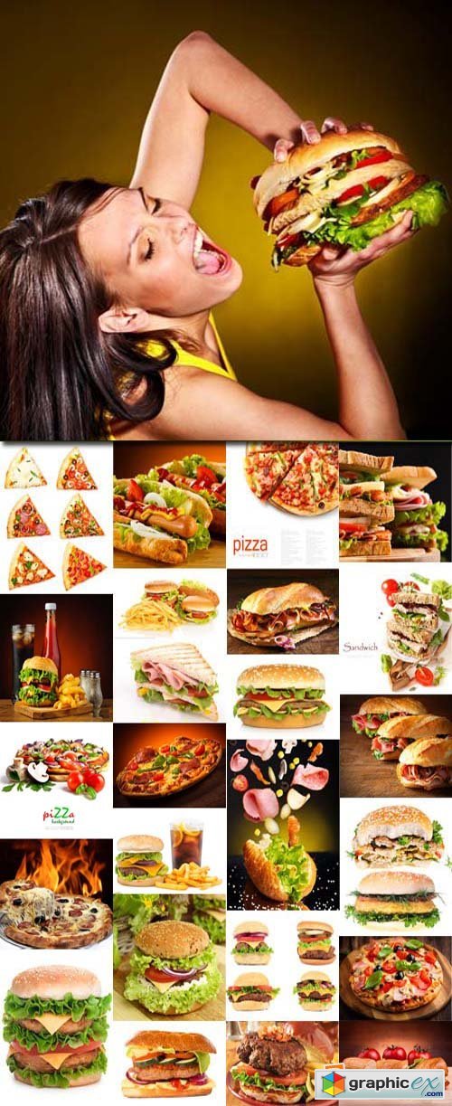 Pizza, hamburgers, sandwich, hot dog, 25xJPS
