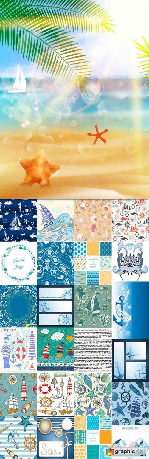 Marine design elements, backgrounds and banners 2, 25xEPS