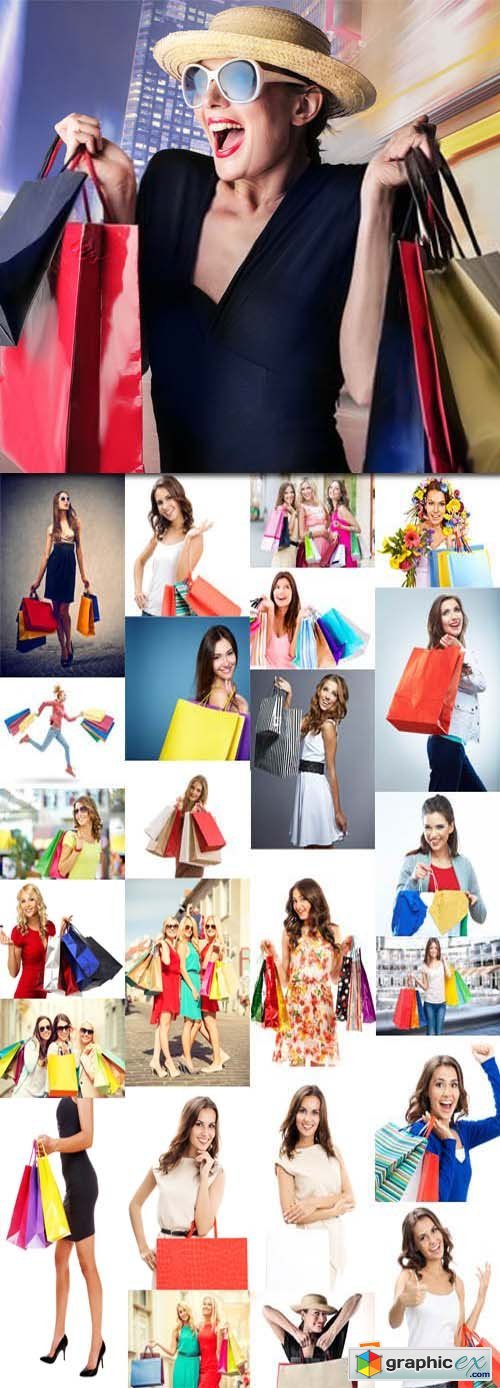 Happy smiling woman with shopping bags, 25xJPGs