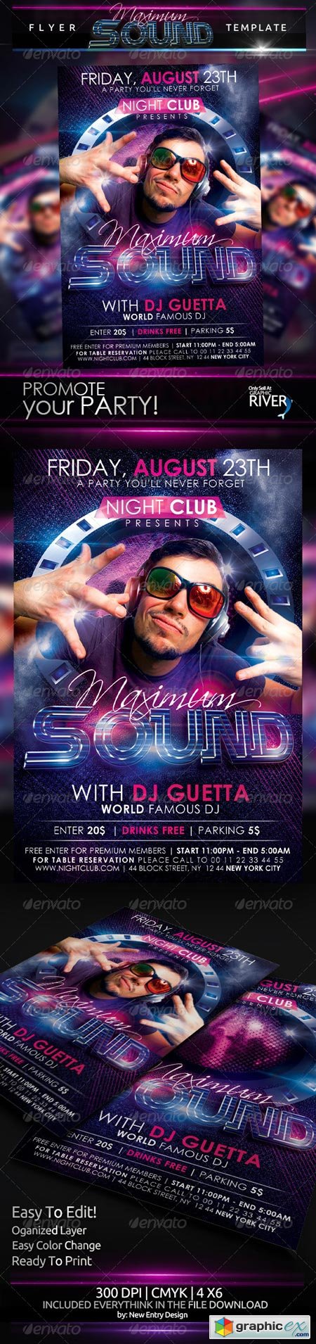 Maximum Sound Party Flyer Template 22 » Free Download Vector Intended For Block Party Template Flyer