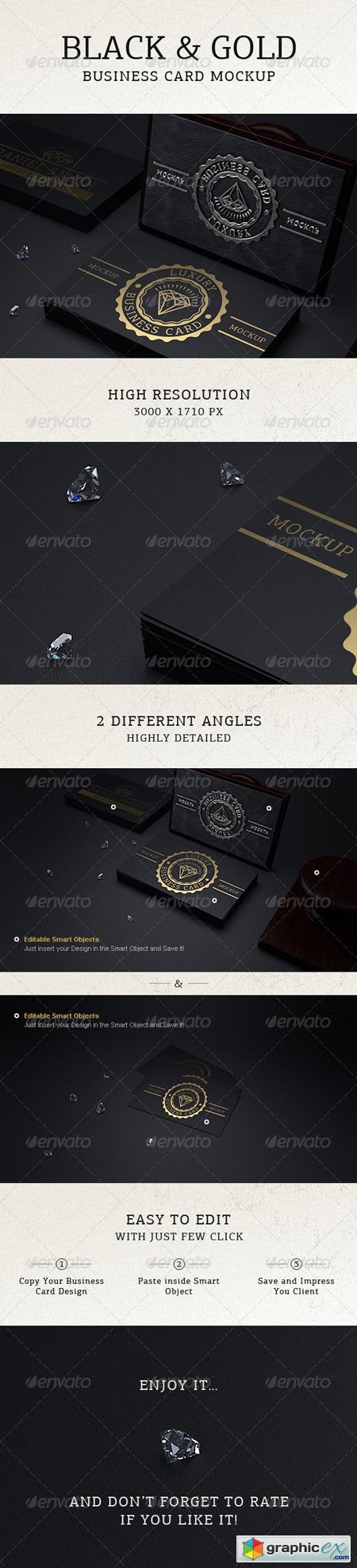 Photorealistic Black & Gold Business Card Mock Up 6400458