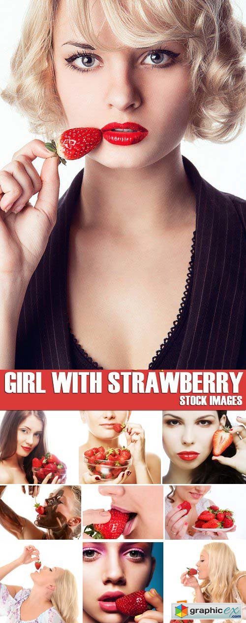 Stock Photos - Girl with strawberry, 25xJPG