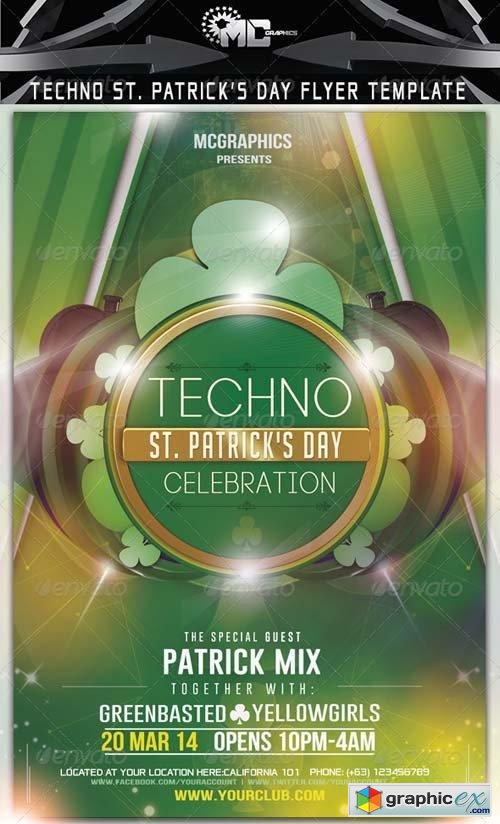 Techno St. Patrick's Day Flyer Template