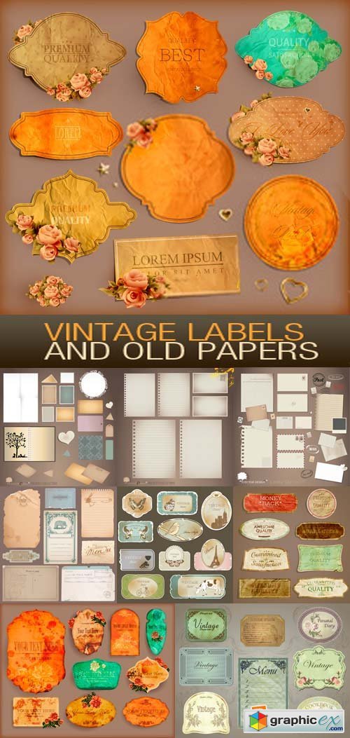 Vintage Labels and Old Papers 15xEPS